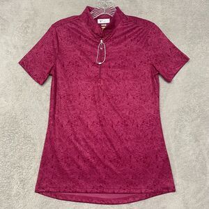 Greg Norman Shirt Womens XS Pink Floral ML75 UV Protect Polo Zip Stretch Wicking
